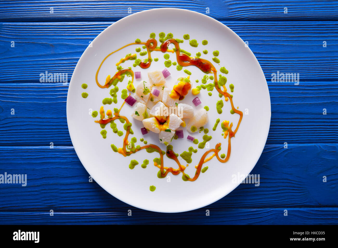 Recette Ceviche de style moderne Gastronomie La cuisine moléculaire Banque D'Images