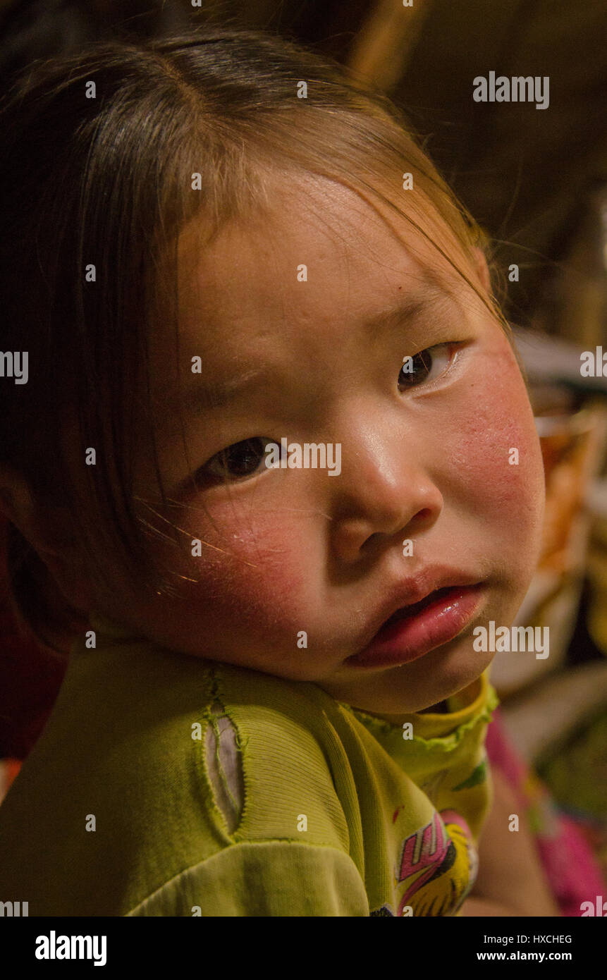 Les Filles de la taïga, Tsatan Tsagaanuur, Camp, Mongolie Banque D'Images