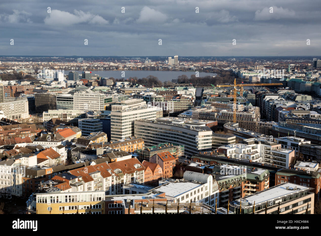 Hambourg (Allemagne) - Vue aérienne paysage urbain de la tour de saint'église Saint-Michel dans le quartier de Neustadt à Hambourg Banque D'Images
