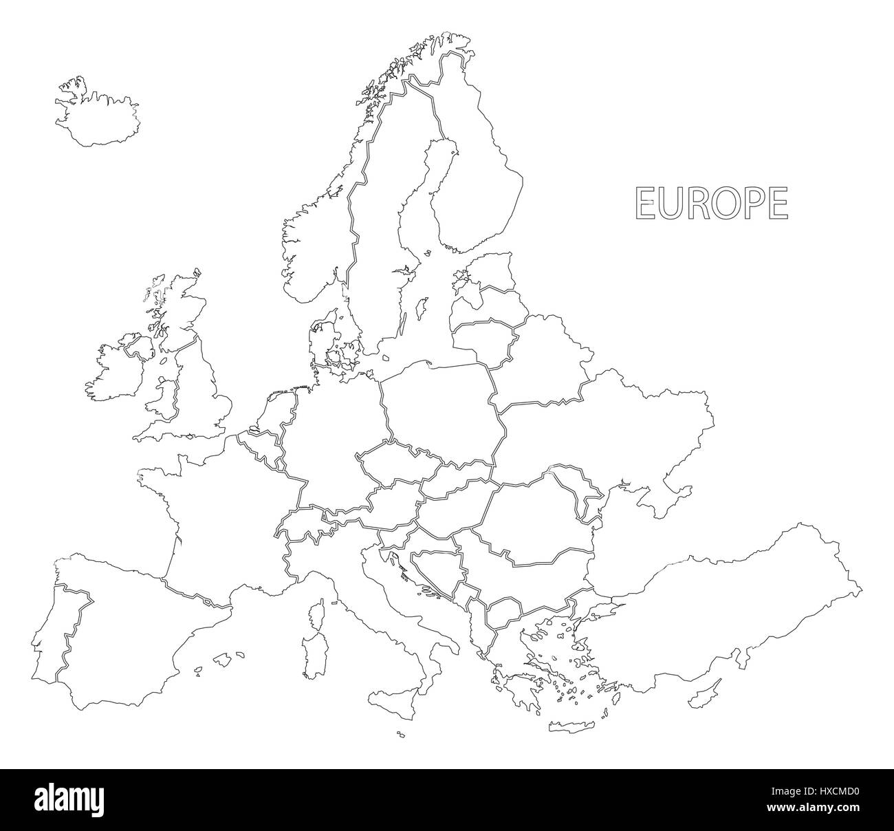 L'Europe avec les pays carte silhouette Illustration de Vecteur