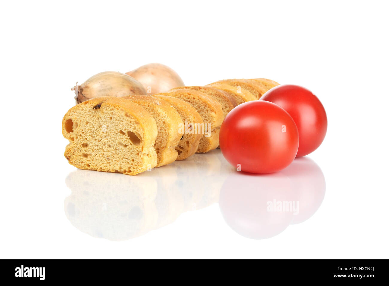 Pain Bruschetta aux tomates et oignons, Bruschetta Brot mit Tomaten und Zwiebeln Banque D'Images