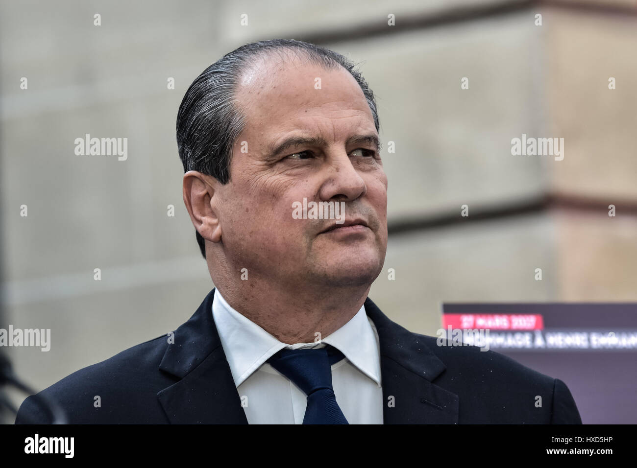 Paris, France. Mar 27, 2017. Hommage à Henri Emmanueli - 27/03/2017 - France/Ile-de-France (région)/Paris - Hommage à Henri Emmanueli au siège du parti socialiste en présence de Benoit Hamon, J.C. Cambadelis, Jean Marc Ayrault, Najat Vallaud Belkacem, Stéphane Le Foll, de crédit : Le Pictorium/Alamy Live News Banque D'Images