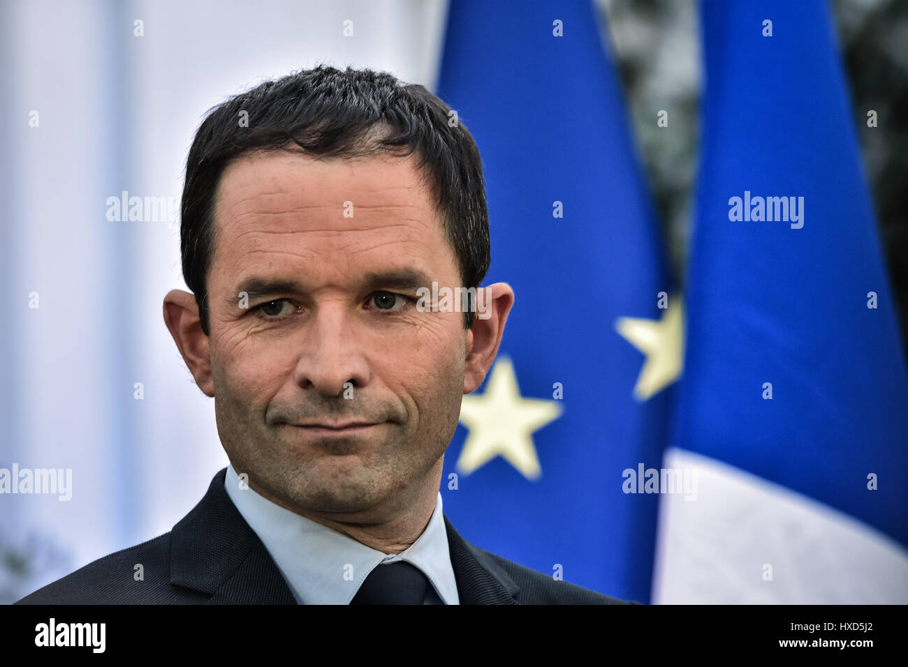 Paris, France. Mar 27, 2017. Hommage à Henri Emmanueli - 27/03/2017 - France/Ile-de-France (région)/Paris - Hommage à Henri Emmanueli au siège du parti socialiste en présence de Benoit Hamon, J.C. Cambadelis, Jean Marc Ayrault, Najat Vallaud Belkacem, Stéphane Le Foll, de crédit : Le Pictorium/Alamy Live News Banque D'Images