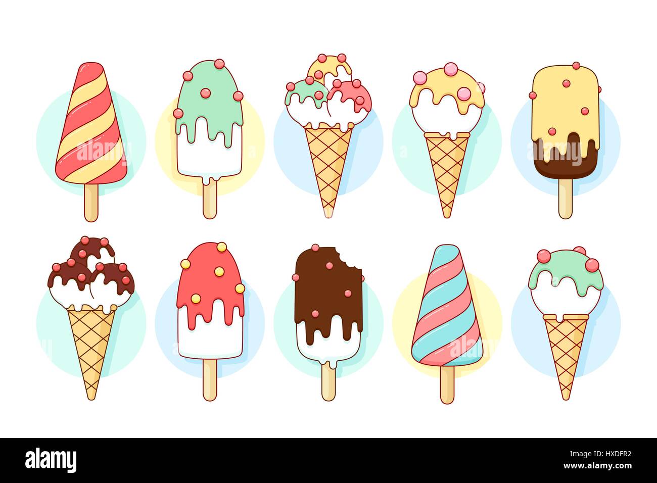 Icônes de la crème glacée de différents types et formes Illustration de Vecteur