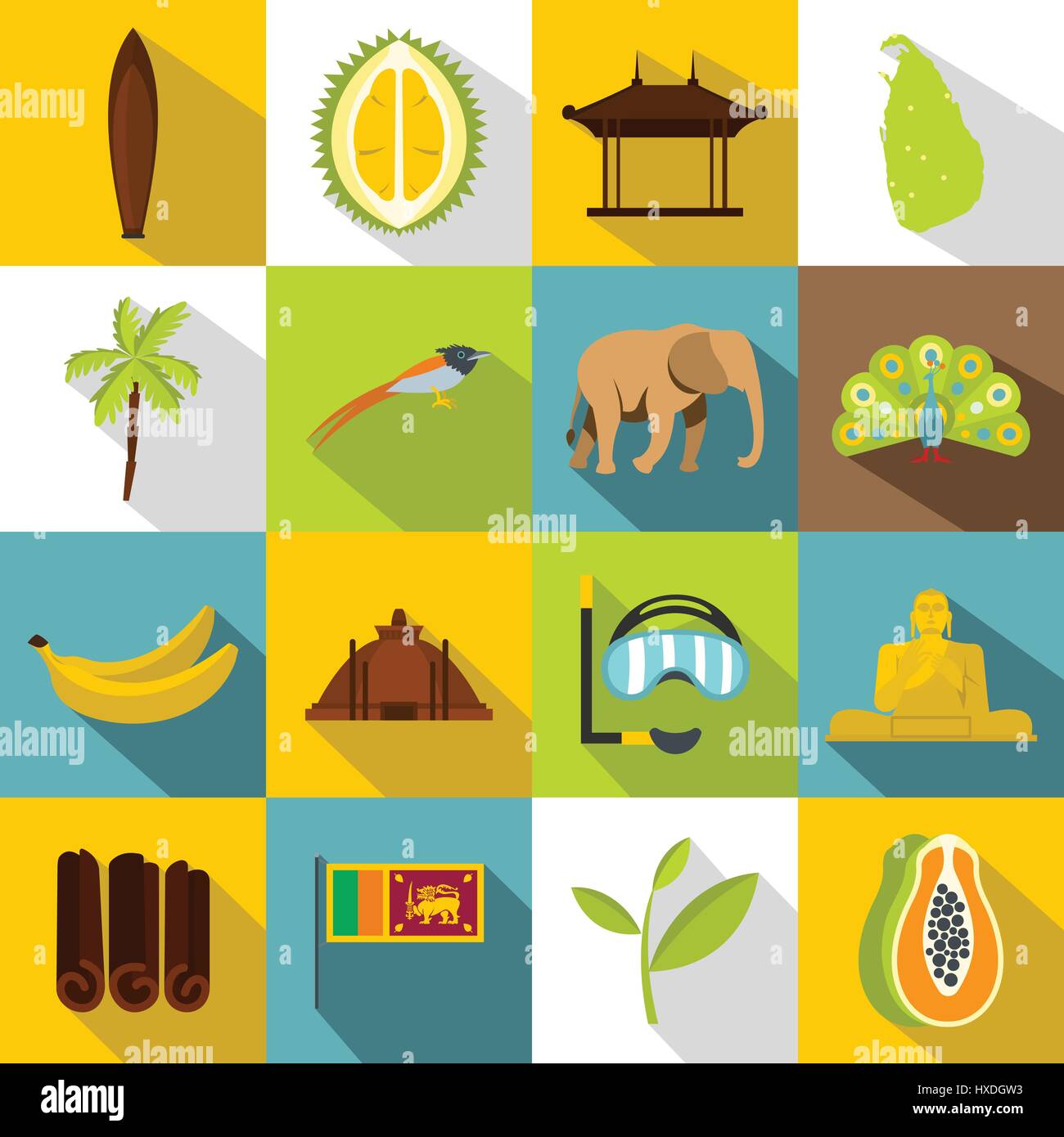 Sri Lanka travel icons set, style plat Illustration de Vecteur