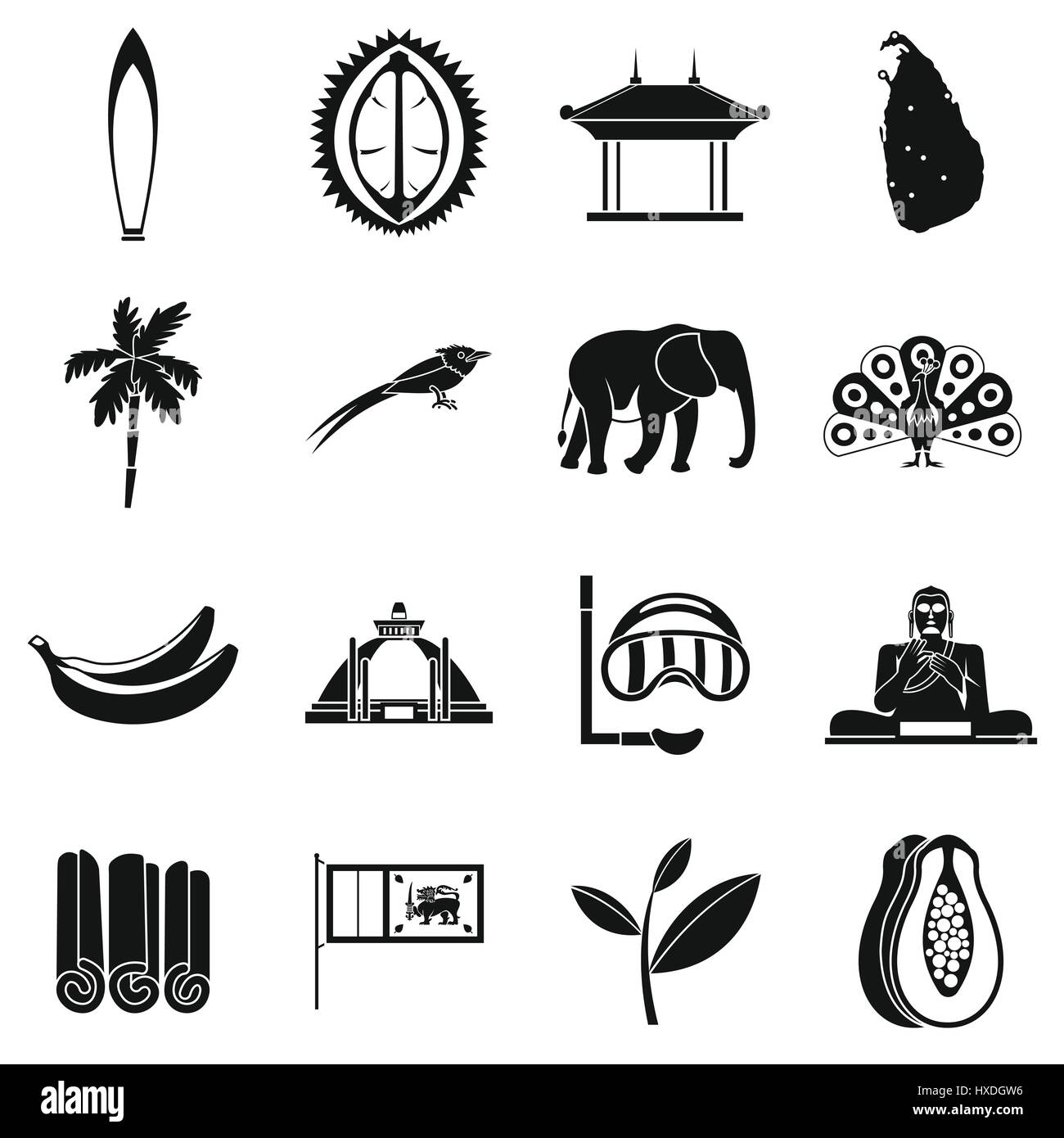 Sri Lanka travel icons set, style simple. Illustration de Vecteur