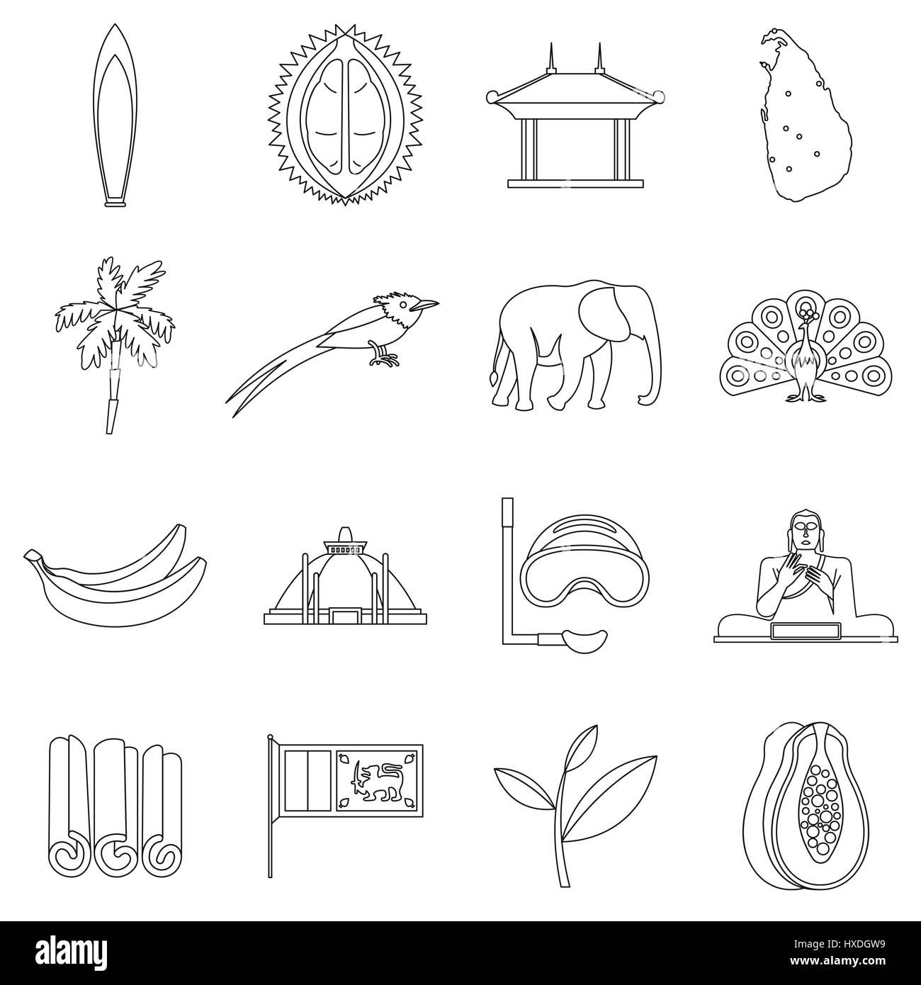 Sri Lanka travel icons set style du contour, Illustration de Vecteur