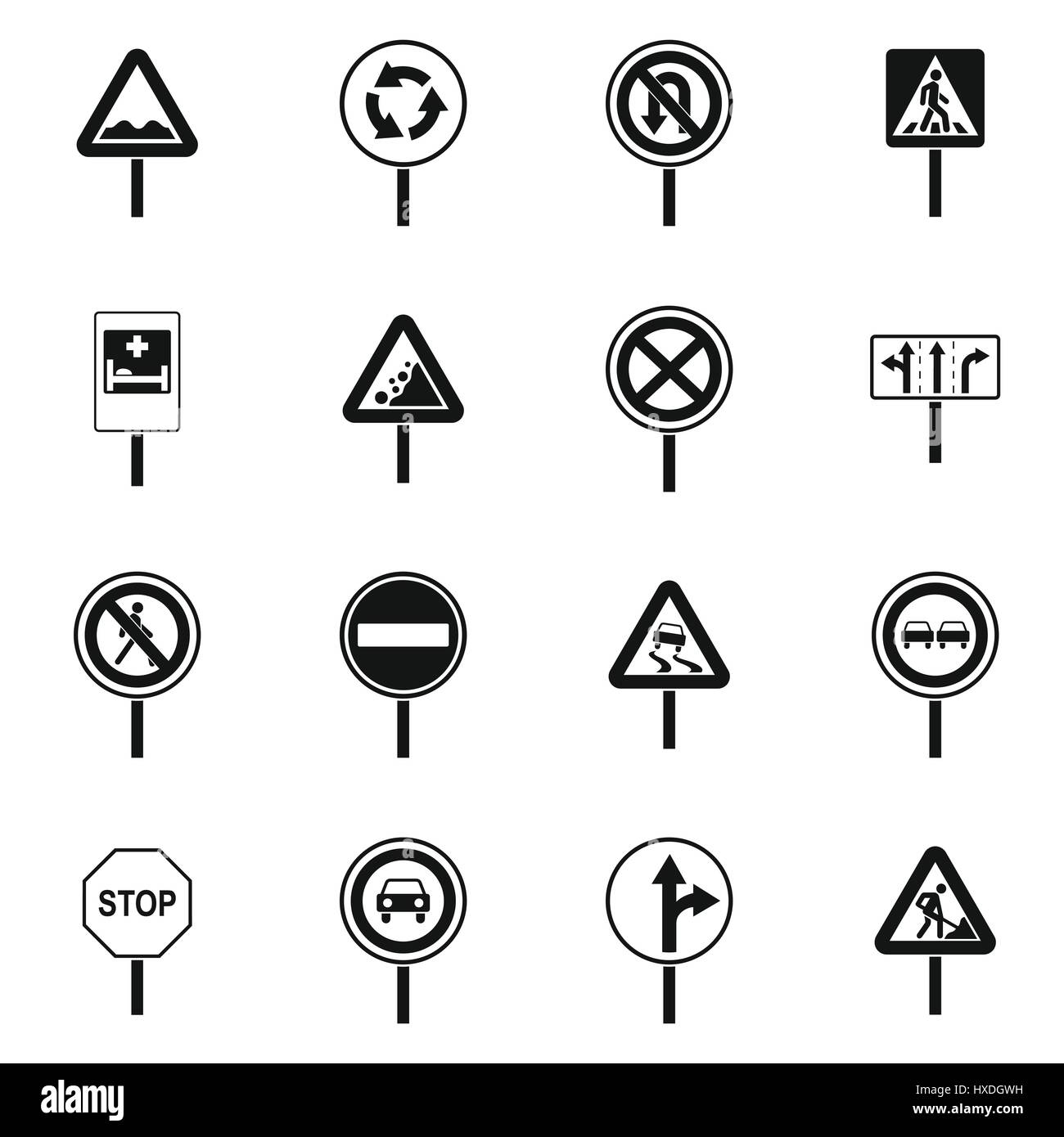 Différents panneaux routiers icons set, le style simple Illustration de Vecteur