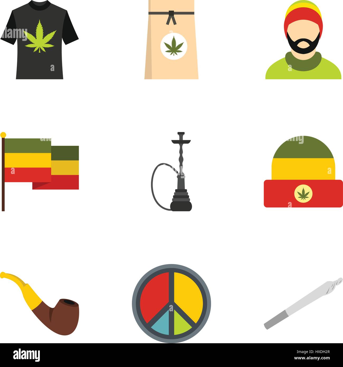 Le Cannabis icons set, style plat Illustration de Vecteur