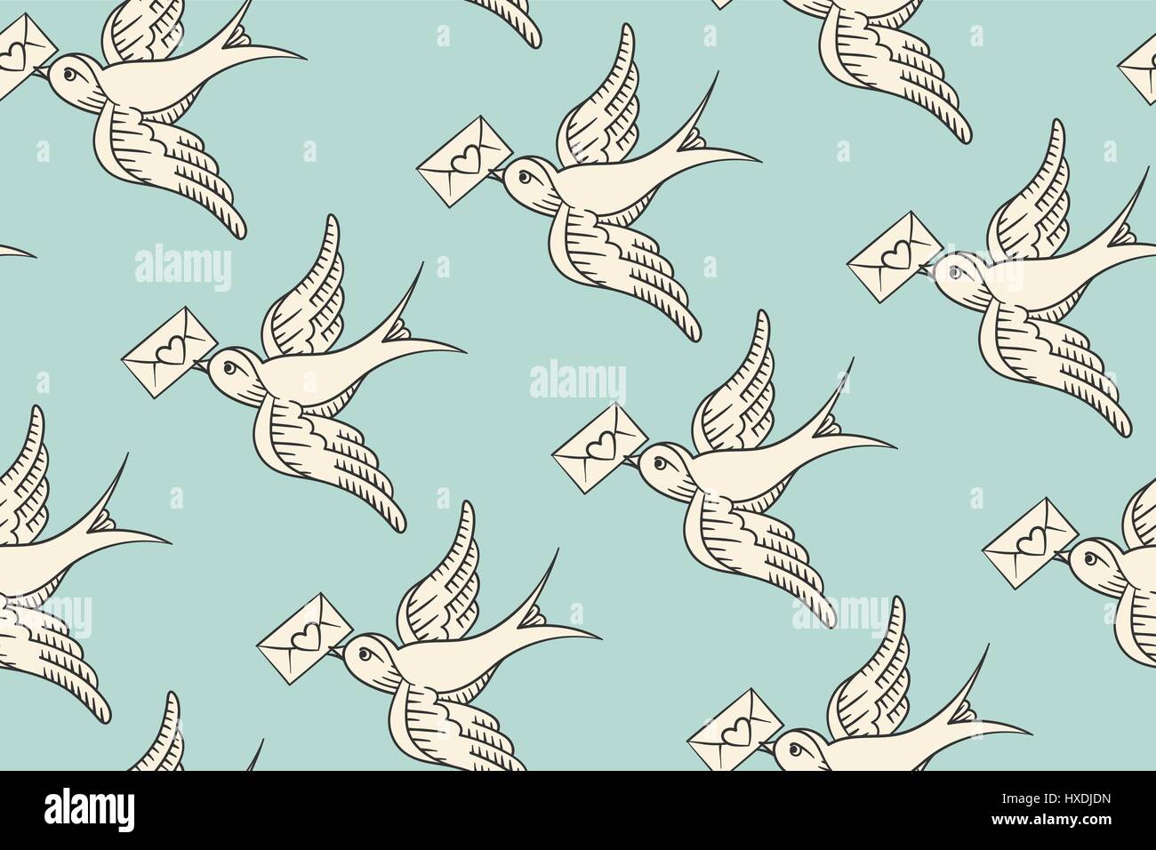 Avec motif transparent vintage old school et d'oiseaux de l'enveloppe postale Illustration de Vecteur