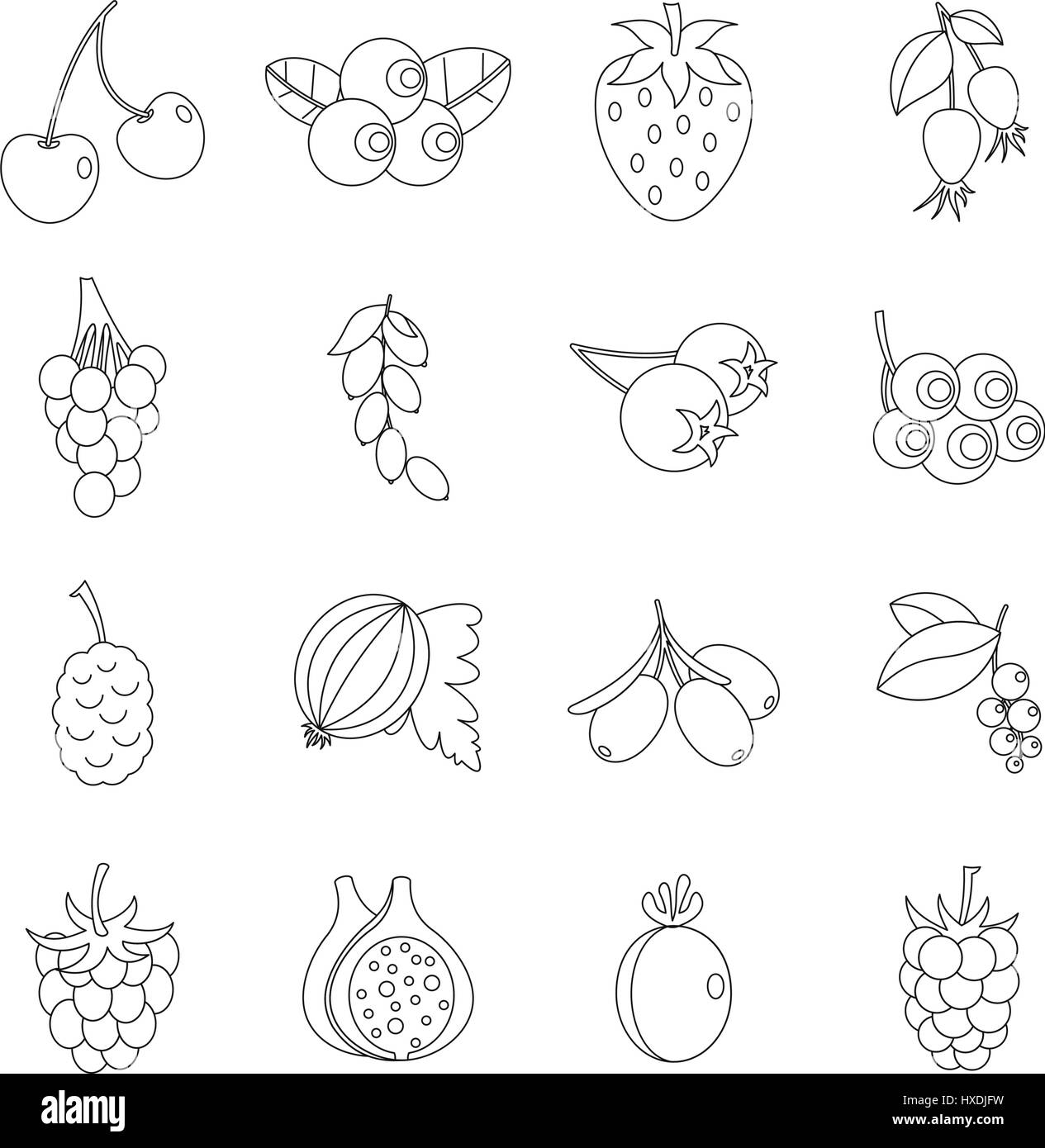 Les petits fruits icons set style du contour, Illustration de Vecteur