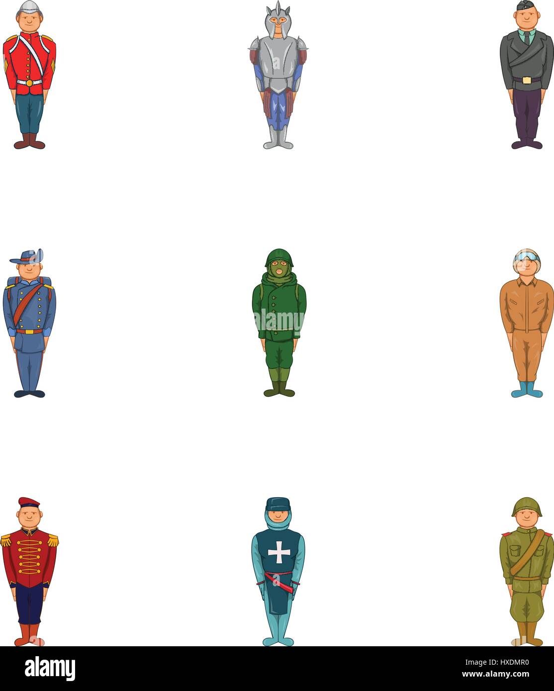 Types de soldats icons set, cartoon style Illustration de Vecteur