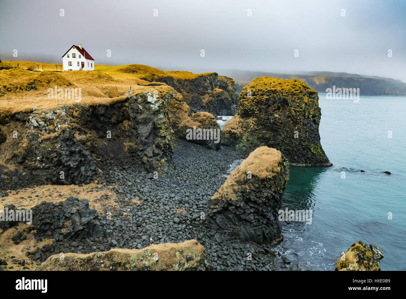 Le long de la côte du village de pêcheurs d'Arnarstapi, Islande Banque D'Images