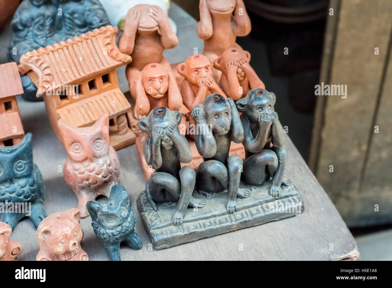 Les trois singes, ne rien voir, ne rien dire, rien entendre Banque D'Images