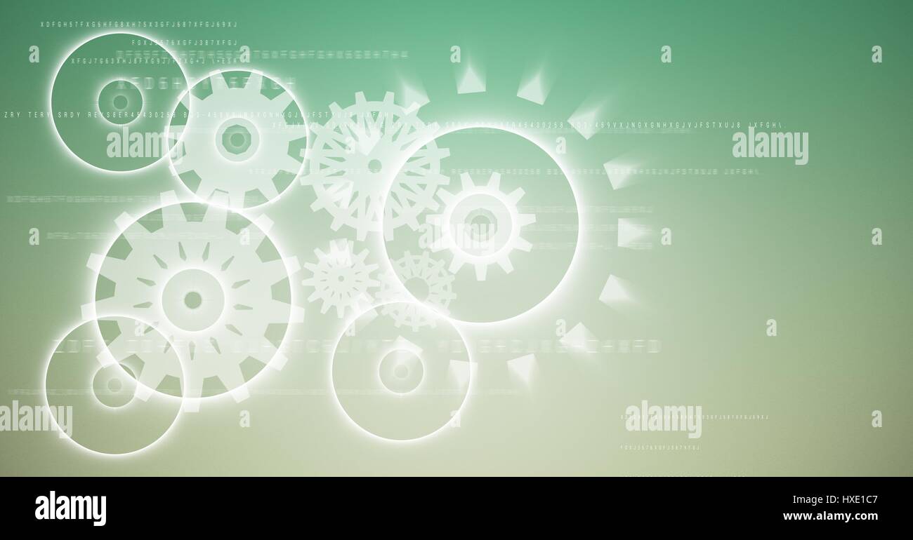 Digital composite of White graphiques cog contre fond vert Banque D'Images