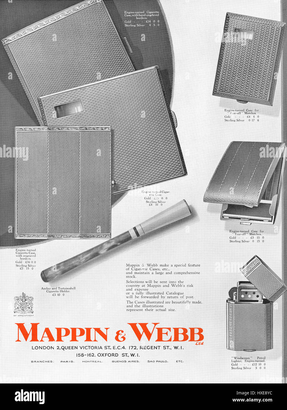 1928 La publicité pour Mappin & Webb. Banque D'Images