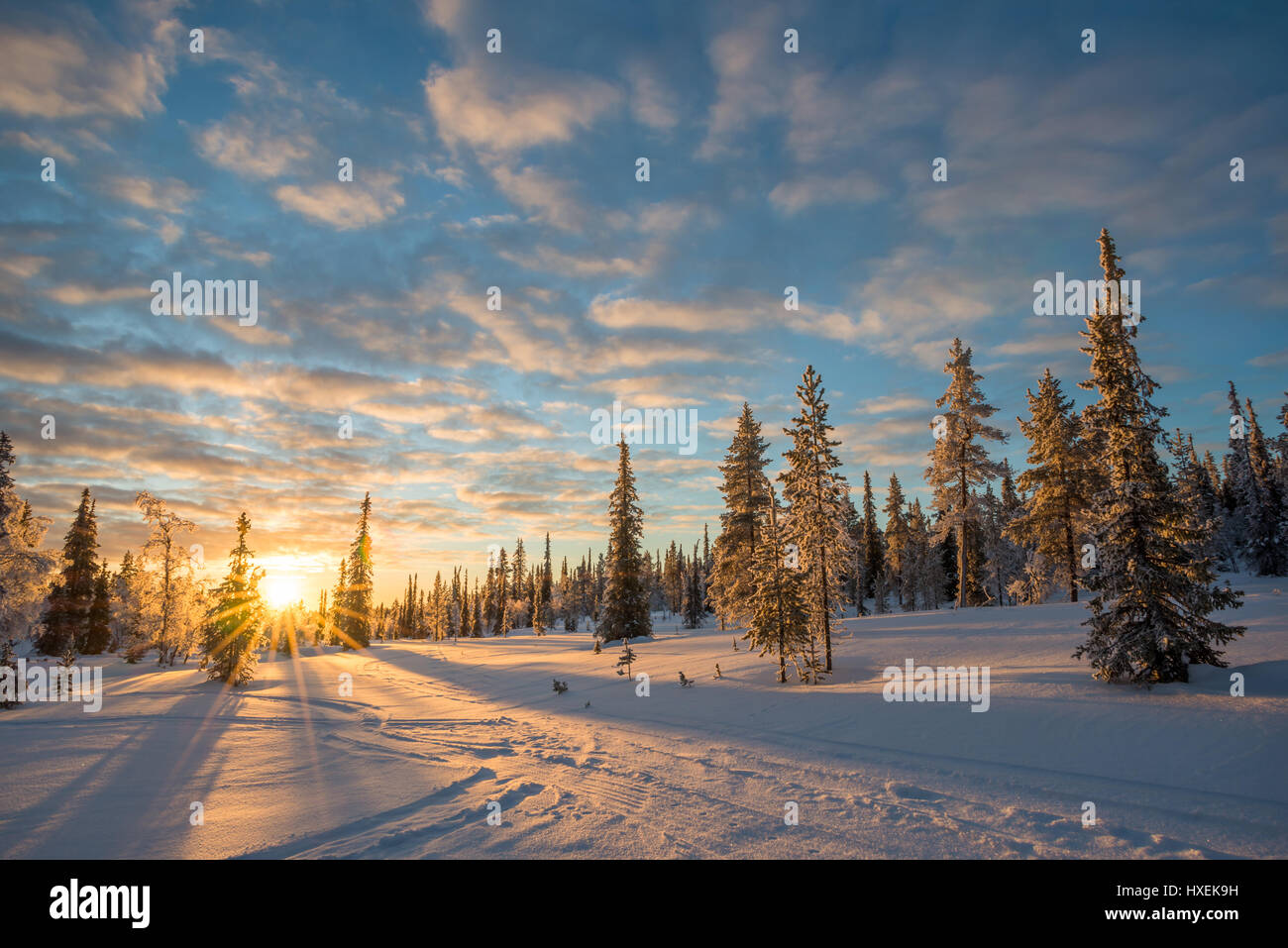 Paysage de neige avec coucher de soleil Banque de photographies et d'images  à haute résolution - Alamy