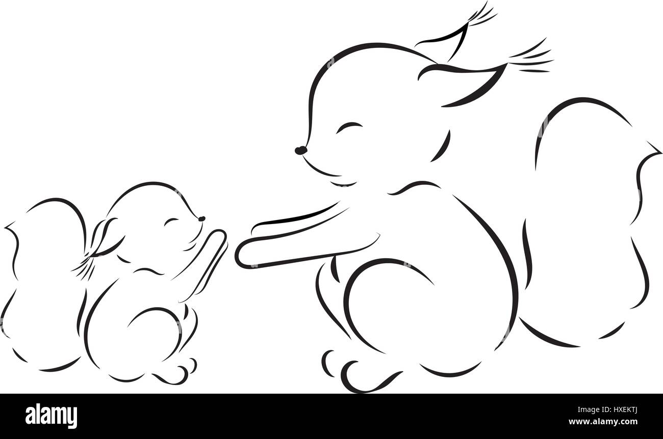 Page A Colorier Schema D Encombrement Du Vecteur Maman Et Bebe Ecureuil Image Vectorielle Stock Alamy