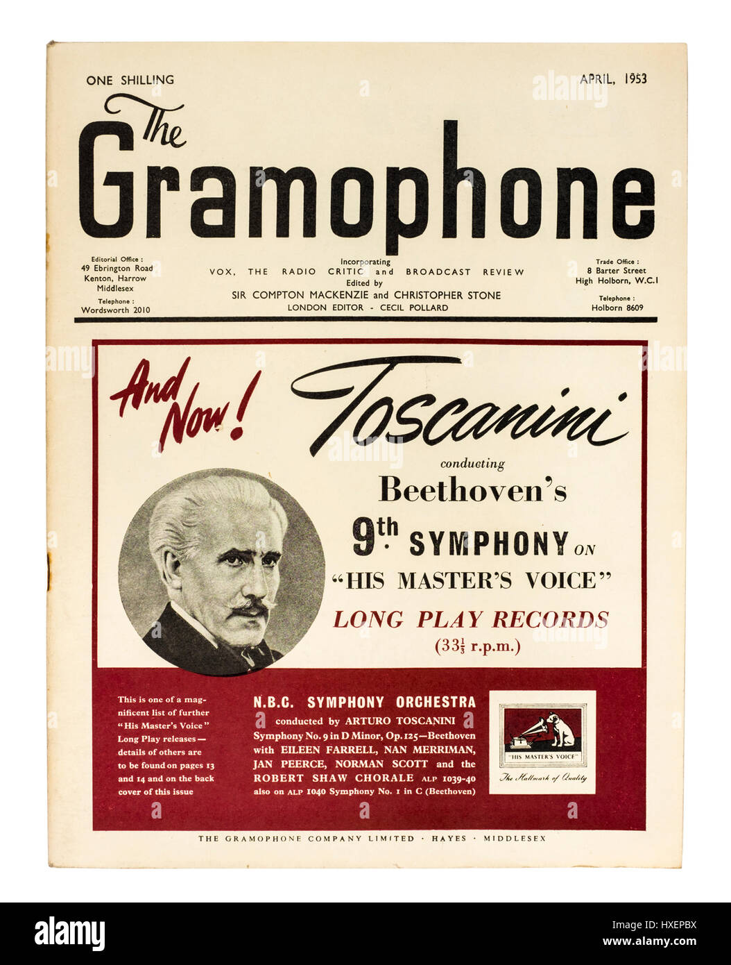 Avril 1953 numéro de "The Gramophone", revue mensuelle publiée à Londres consacrée à la musique classique, en particulier à l'examen des enregistrements. Banque D'Images