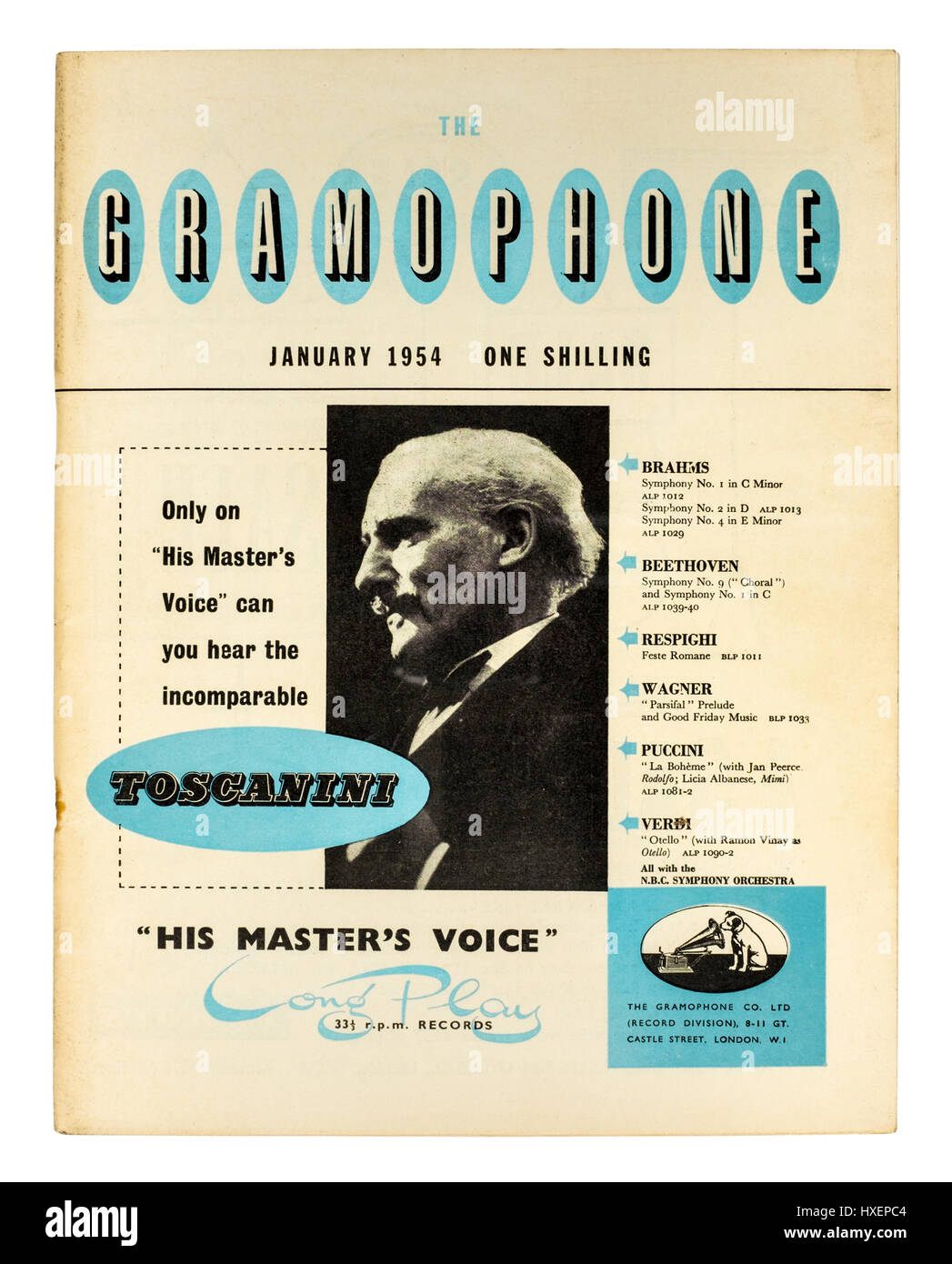 Janvier 1954 numéro de "The Gramophone", revue mensuelle publiée à Londres consacrée à la musique classique, en particulier à l'examen des enregistrements. Banque D'Images