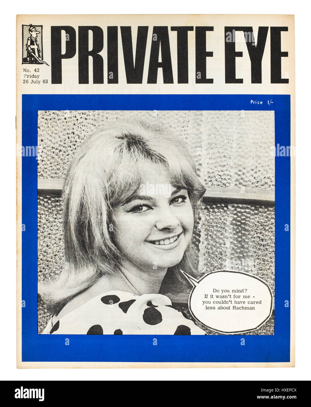 Question No 42 de Private Eye magazine (le vendredi 26 juillet 1963) avec Mandy Rice-Davies sur le couvercle. Elle était un témoin important dans l'affaire Profumo. Banque D'Images