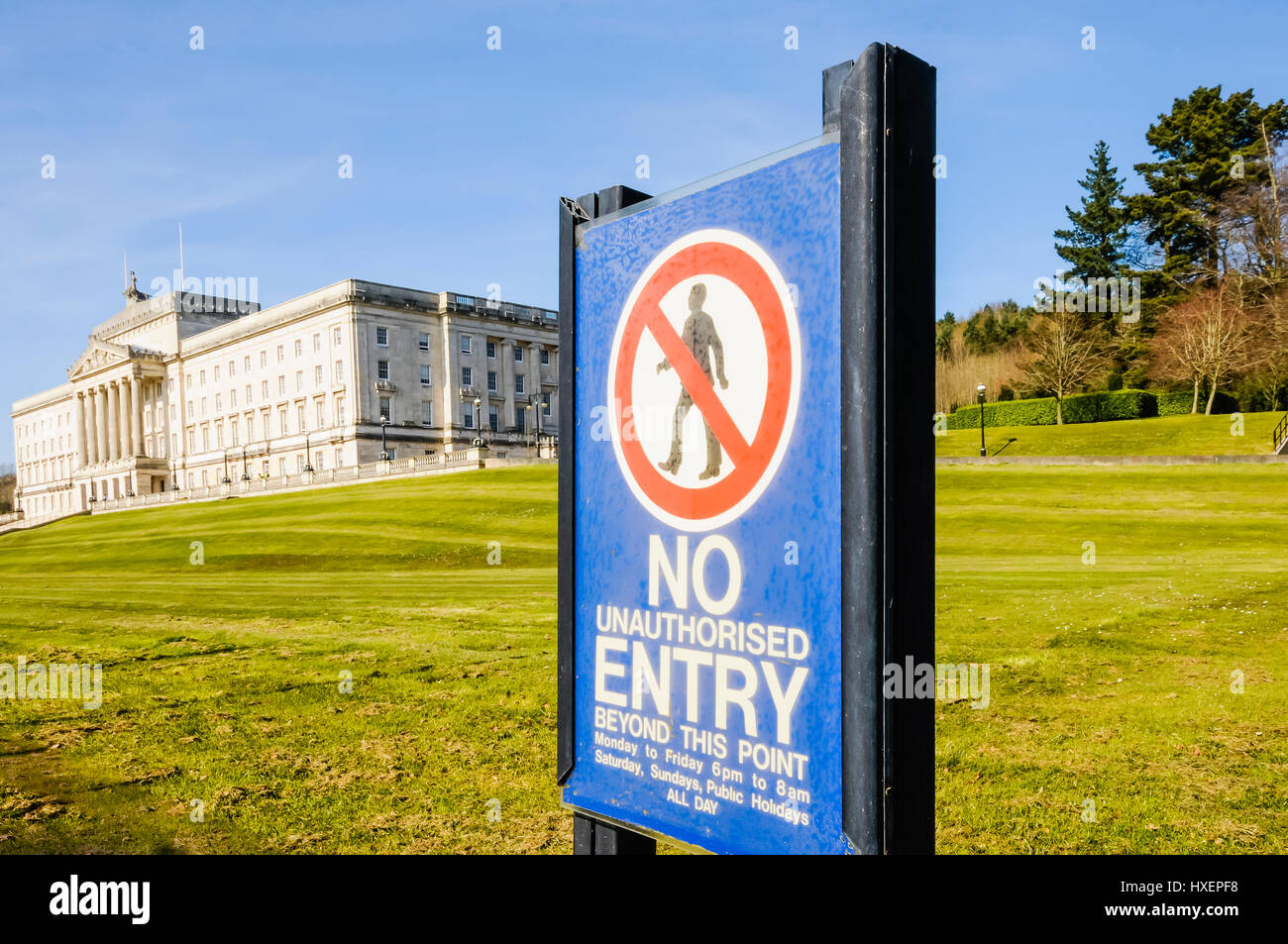 Aucun signe d'entrée au Parlement, Stormont Estate, Belfast Banque D'Images