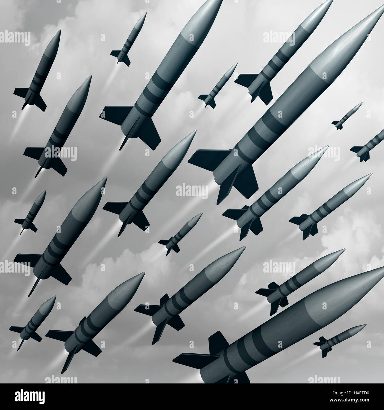 Arme Missile attaque comme un nuke ou menace de guerre nucléaire concept comme un groupe de bombes balistique était lancée pour la destruction. Banque D'Images