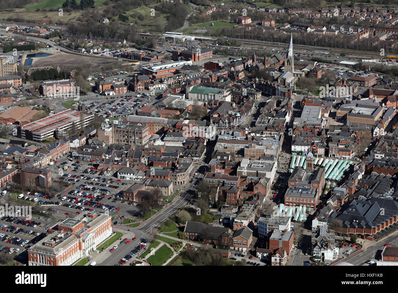 Vue aérienne du centre-ville de Chesterfield, Royaume-Uni Banque D'Images