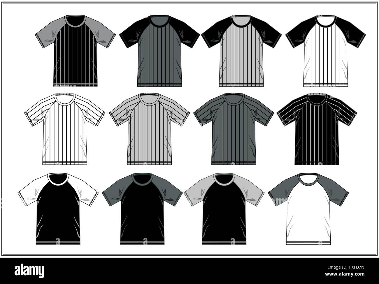 T Shirt Raglan modèle noir et blanc, Vector Illustration de Vecteur