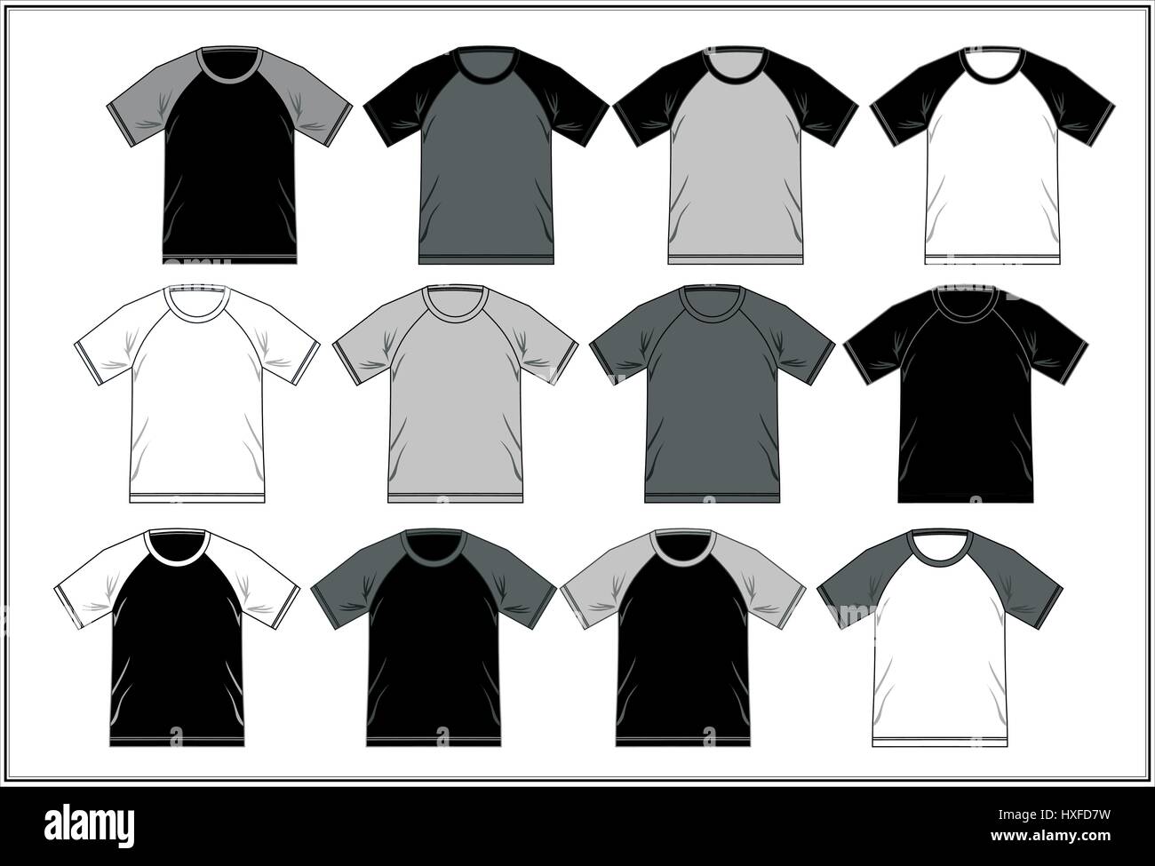 T Shirt Raglan modèle noir blanc, Vector Illustration de Vecteur