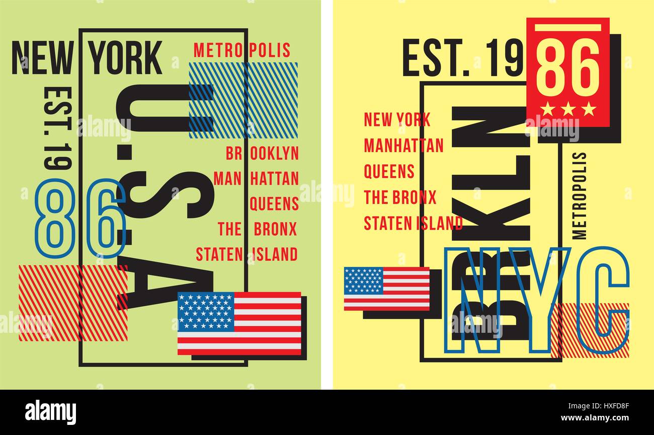 Retro Set New York USA Typographie Pour Poster, T shirt, vecteur. Illustration de Vecteur