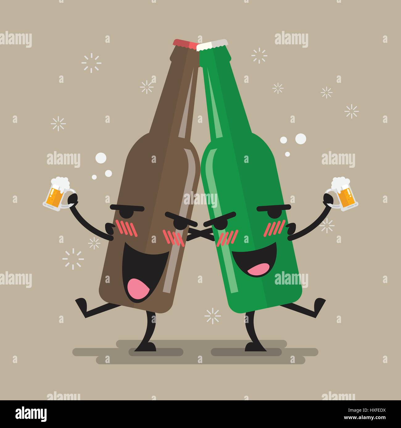 Deux verres bu de la bière de caractère. Vector illustration Illustration de Vecteur