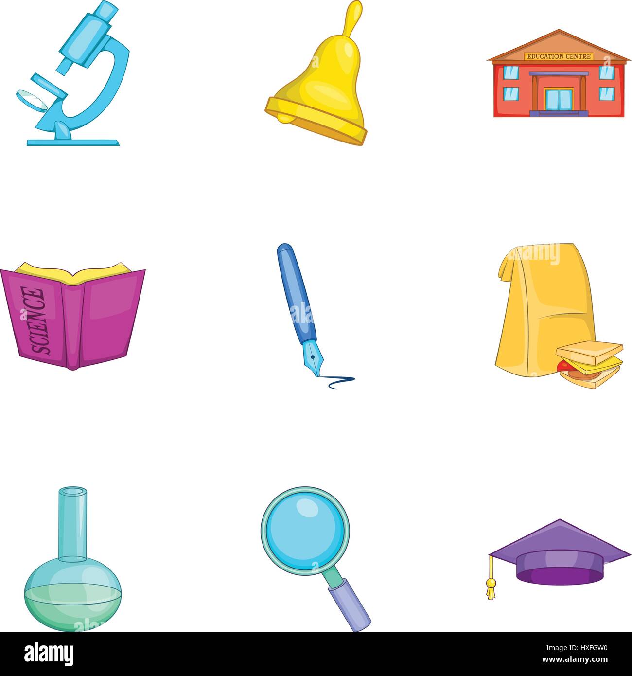 High school icons set, cartoon style Illustration de Vecteur