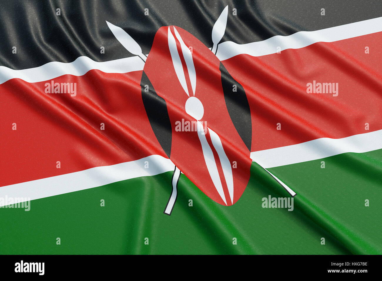 Drapeau du Kenya. Tissu texture ondulée très détaillés. Illustration 3D Rendering Banque D'Images