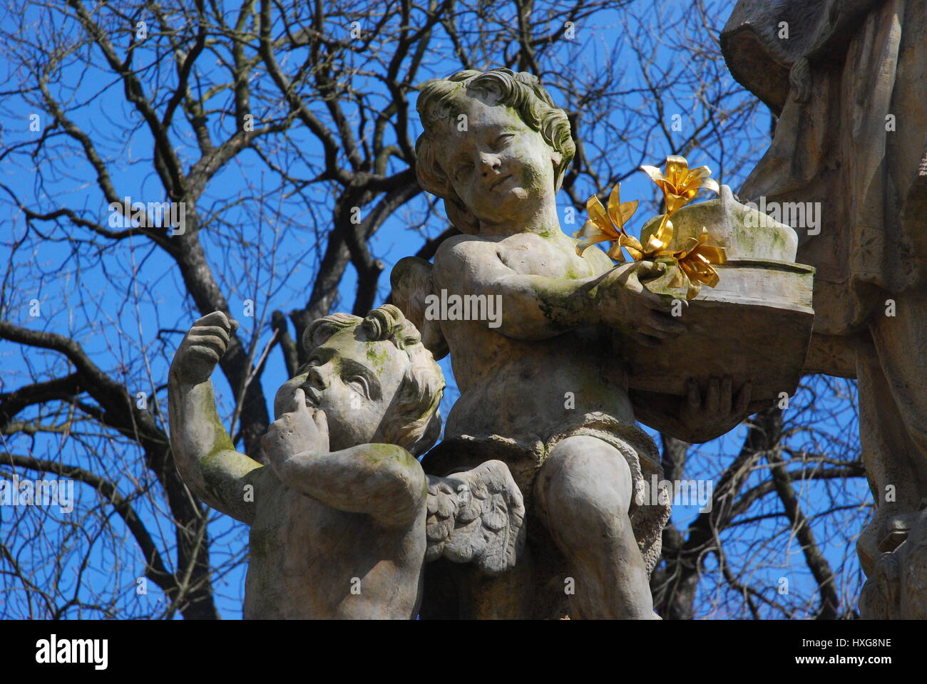 Statue de deux petits anges, Olomouc, République tchèque. Banque D'Images