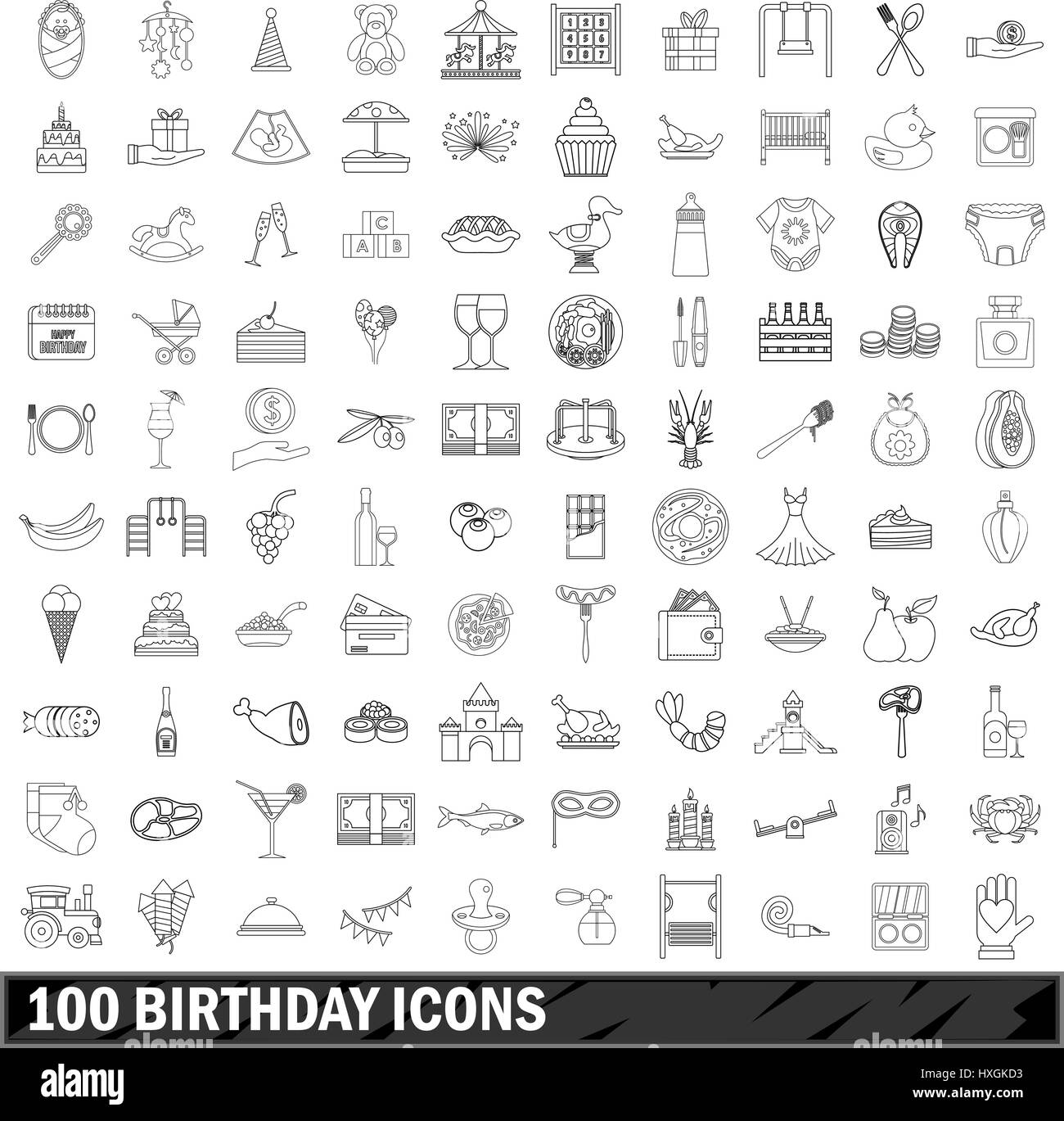 100 anniversaire icons set style du contour, Illustration de Vecteur 100 anniversaire icons set style du contour, Illustration de Vecteur