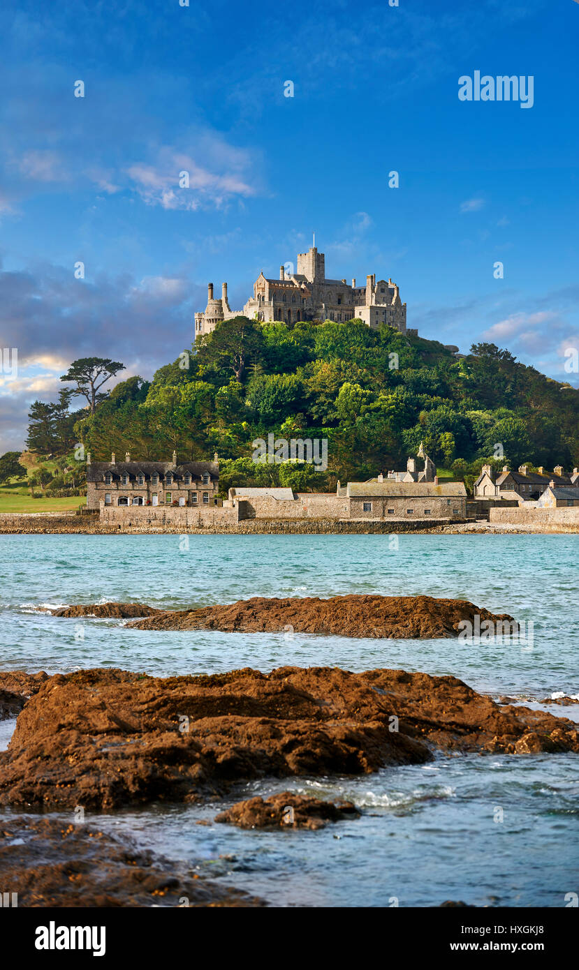 St Michael's Mount île intertidale, Mount's Bay, Cornwall, Angleterre, Royaume-Uni. Banque D'Images