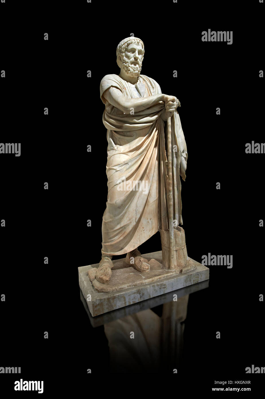 Sculpture en marbre romain de Homère à partir de la fenêtre rectangulaire péristyle du villa des Papyri à Herculanum, Musée d'archéologie, Italie Banque D'Images