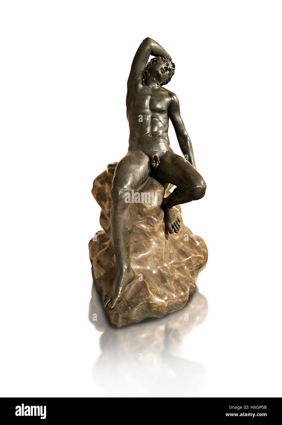 Sculpture en bronze romain de Hermes à partir de la fenêtre rectangulaire péristyle du villa des Papyri à Herculanum, Musée d'archéologie, Italie Banque D'Images