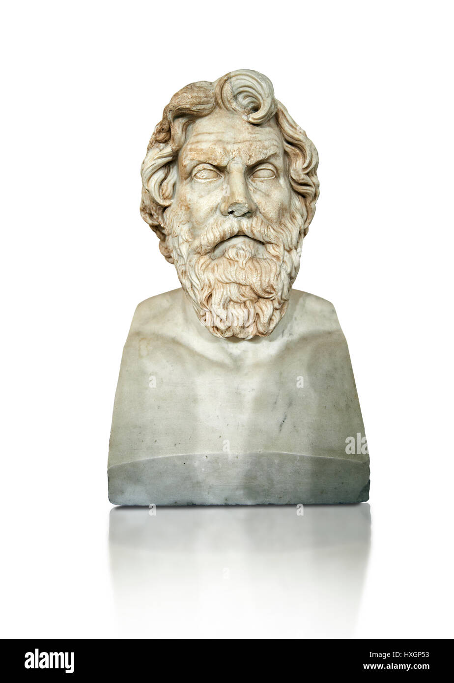Sculpture en marbre romain buste d'Antisthène, 2e siècle AD, inv 6159, Musée National d'Archéologie de Naples, Italie, fond blanc, Banque D'Images