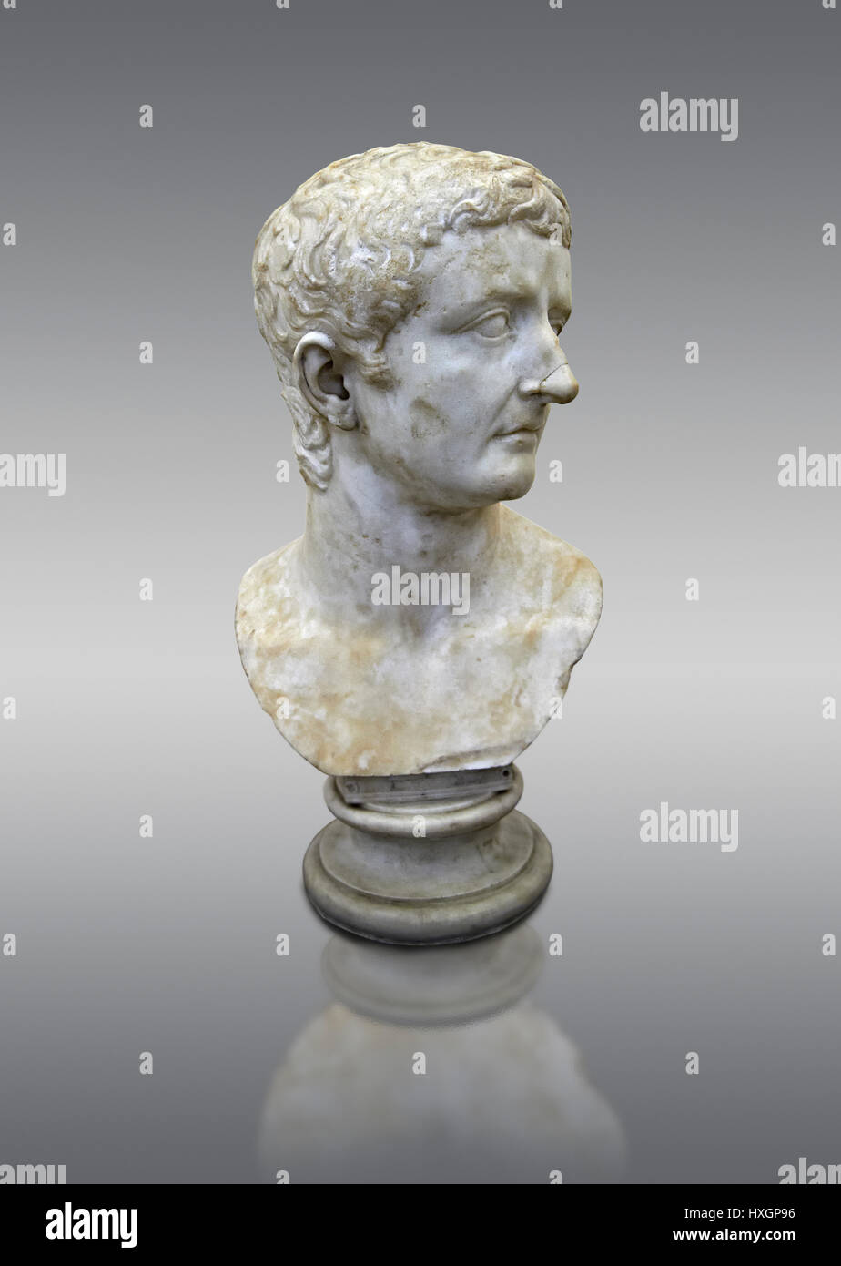 Sculpture en marbre romain Buste de Tibère, 30 , 6052 AD inv, Musée d'archéologie, Italie Banque D'Images