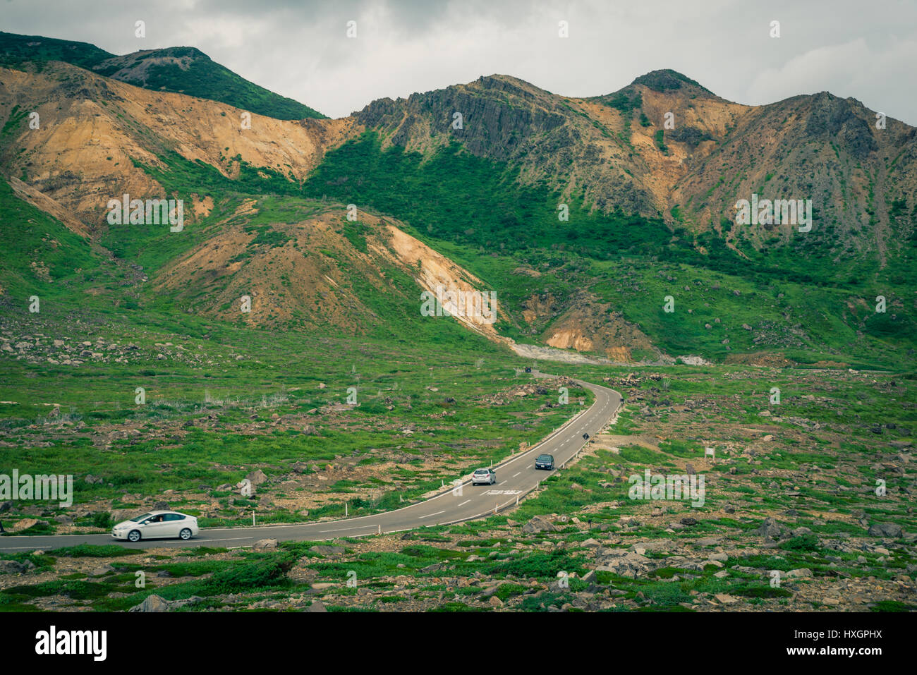 Très belle route de montagne à Mt. Azuma, préfecture de Fukushima, Japon Banque D'Images