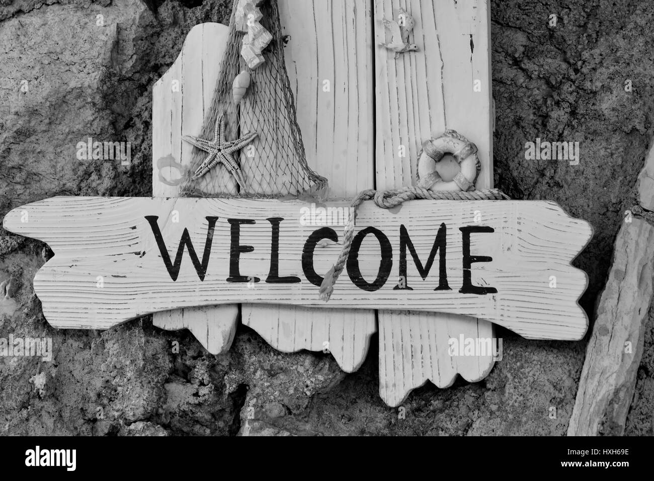 "Bienvenue" sur planche de bois Banque D'Images