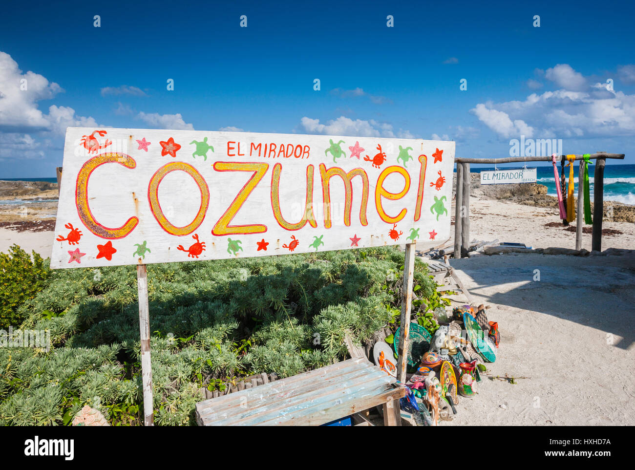 Signe de la plage El Mirodor beach sur Cozumel Banque D'Images