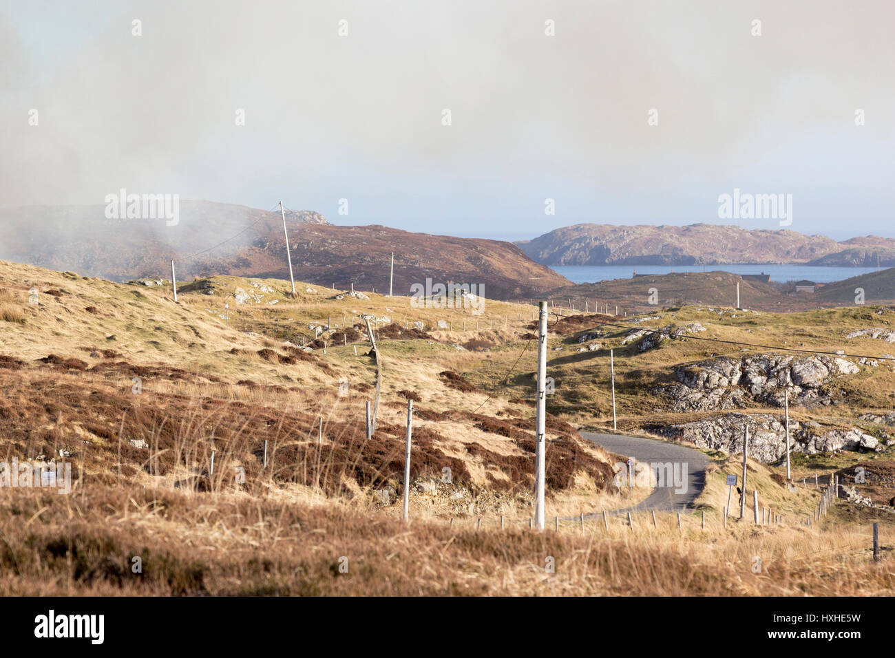 L'ajonc Burning, Isle Of Lewis, Western Isles, îles Hébrides, Ecosse, Royaume-Uni Banque D'Images