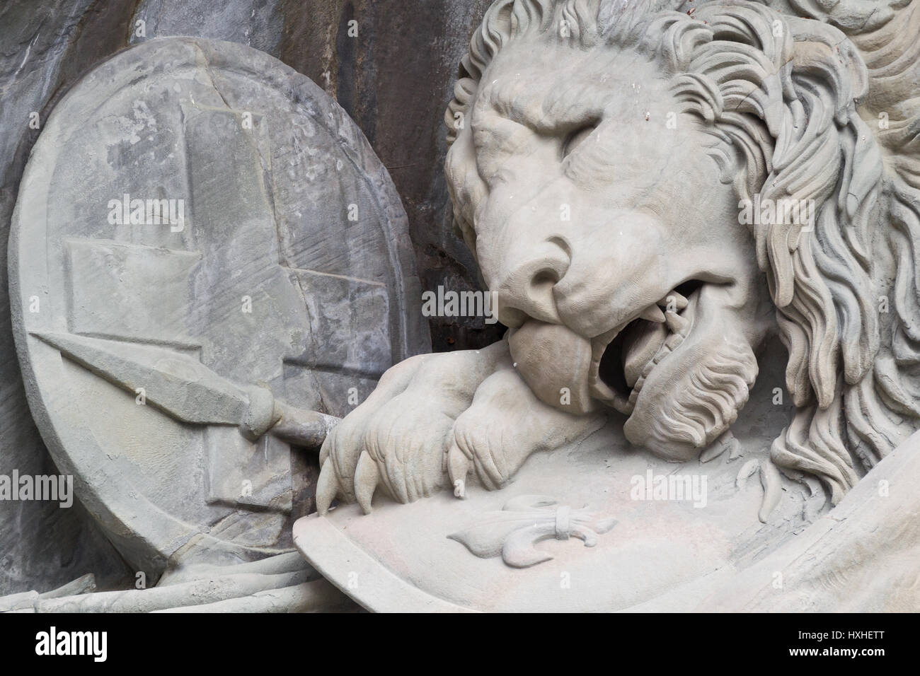 Löwendenkmal : 'le plus triste et émouvant morceau de pierre dans le monde" (Mark Twain) - close-up Banque D'Images
