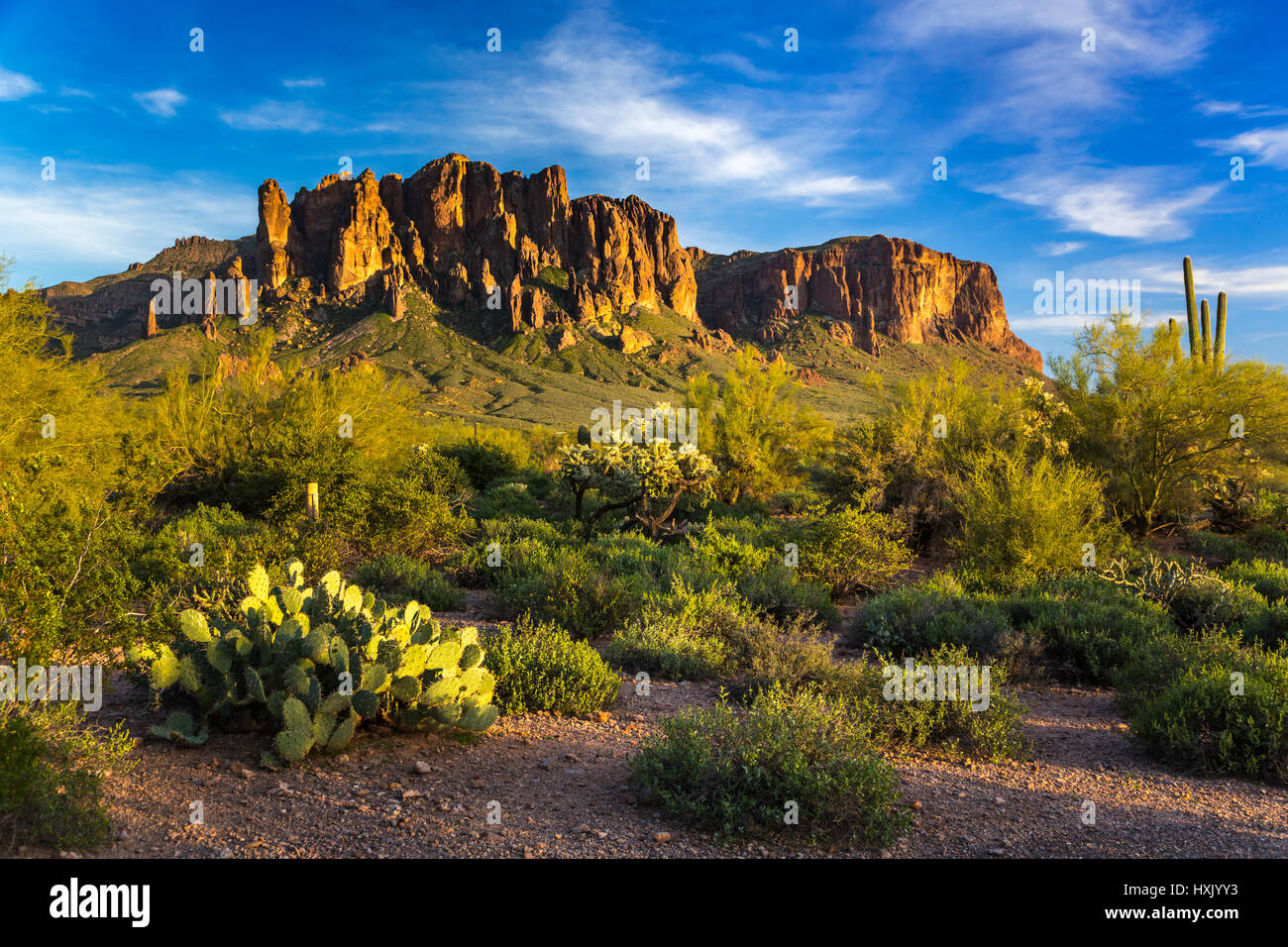 Les montagnes de la superstition sur l'Apache Trail est de Mesa, Arizona, USA. Banque D'Images