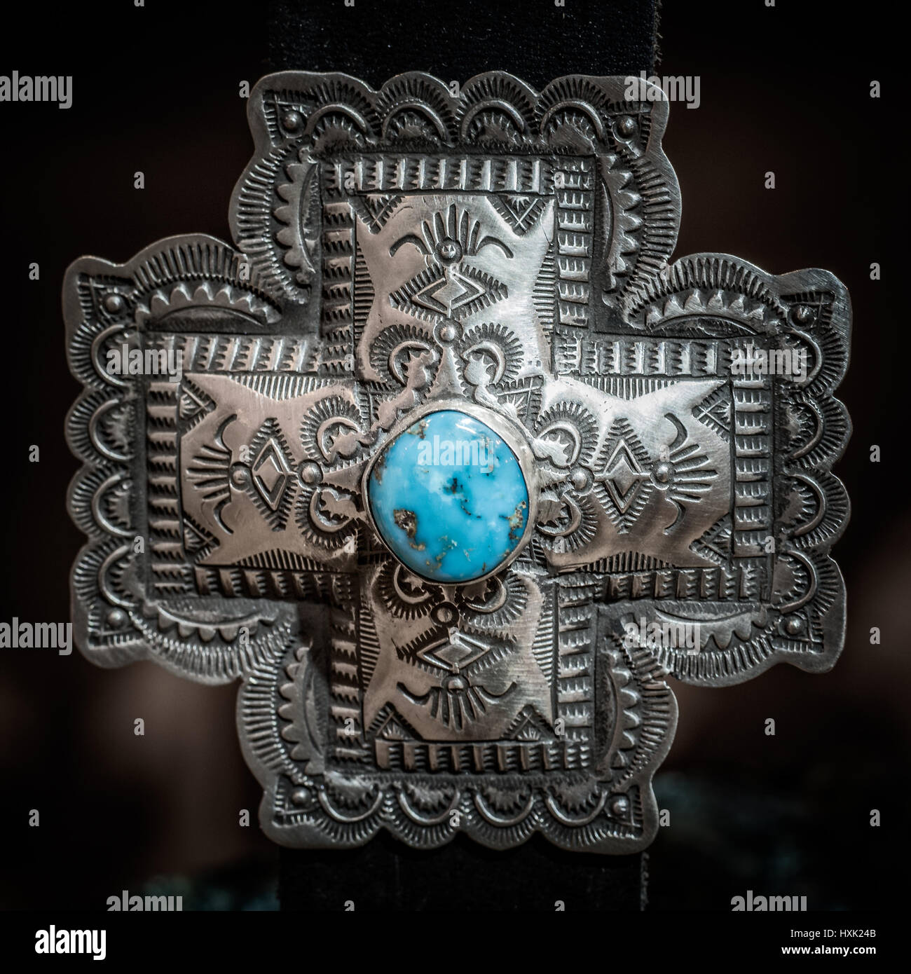 Houston TX USA - 23 mars 2017 - Argent & Turquoise NM Boucle Croix Banque D'Images