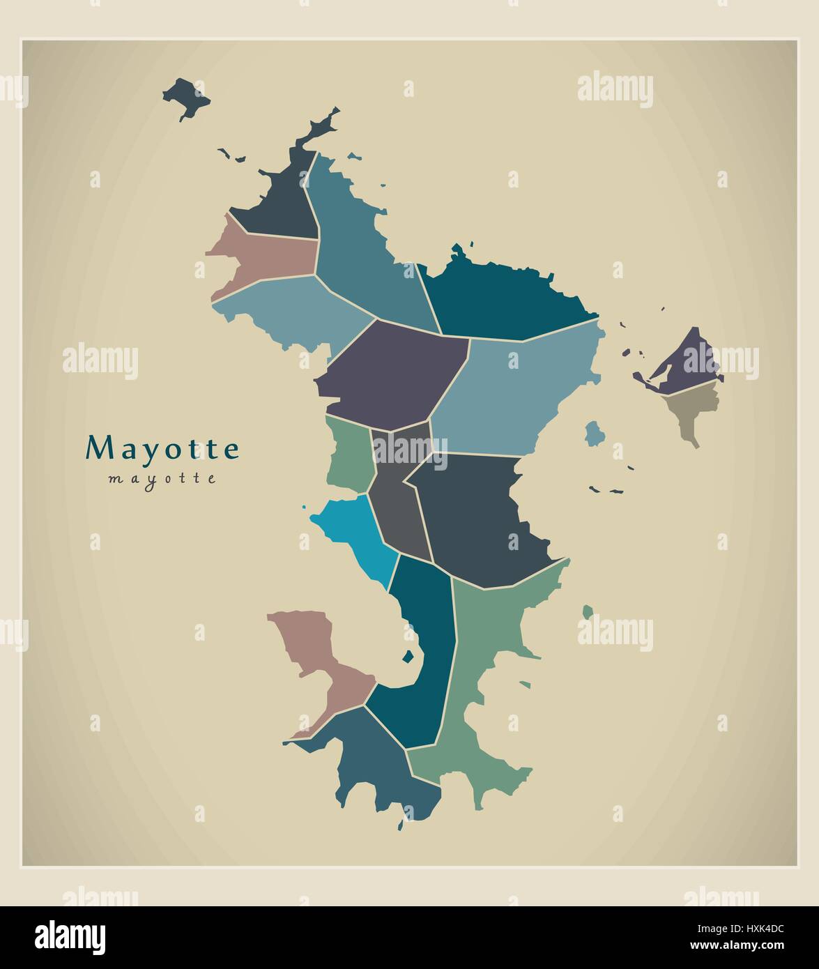 Carte moderne - Mayotte communes avec YT couleur Illustration de Vecteur