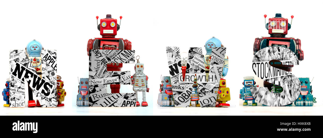 Mot NEWS retenus par robot vintage toys Banque D'Images